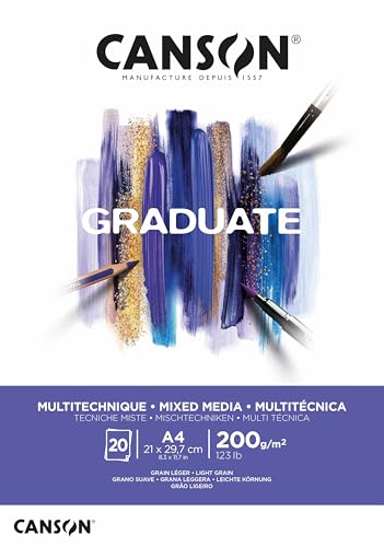 Canson Graduate - C400110377 Mix Media Papier Block, DIN A4, 20 Blatt, 200 g/m² Weiß von Canson