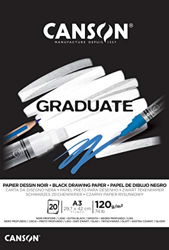 Canson Graduate - C400110385 Zeichenpapier - Zeichenblock, DIN A5, 20 Blatt, 120 g/m², schwarz von Canson