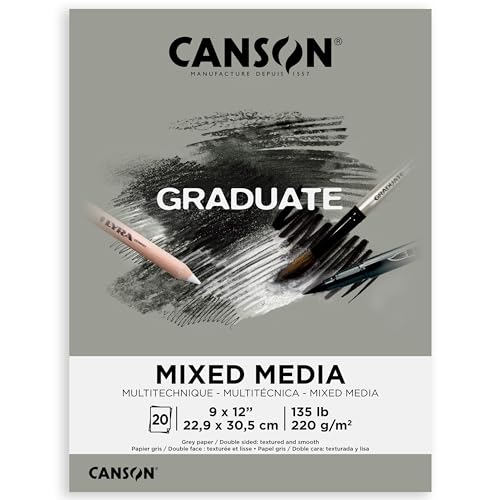 Canson Graduate Grey Toned Mixed Media Pad, Foldover, 22,9 x 30,5 cm, 20 Blatt, Künstlerpapier für Erwachsene und Studenten, Aquarellfarben, gemischte Medien, Marker und Kunstjournaling von Canson