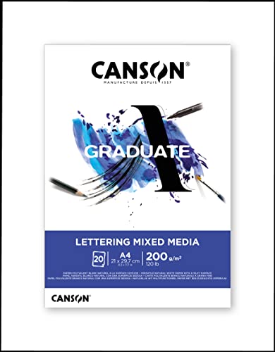 CANSON Graduate Lettering Mixed Media Block, A4-200 g/m², 20 Blatt, Weiß von Canson