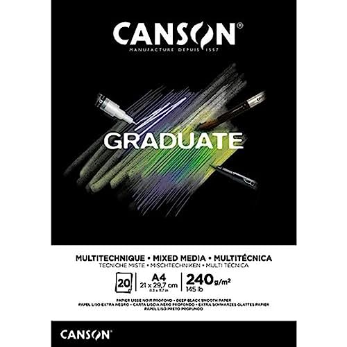 Canson Graduate Mix Media Block Kleben A4 20 Blätter Schwarz Fein 240g, C31250P017 von Canson