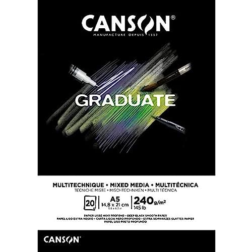 Canson Graduate Mix Media Block Kleben A5 20 Blätter Schwarz Fein 240g, C31250P019 von Canson