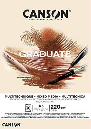 Canson Graduate - C400110369 Mix Media Papier Block, DIN A3, 30 Blatt, 220 g/m², Natur von Canson