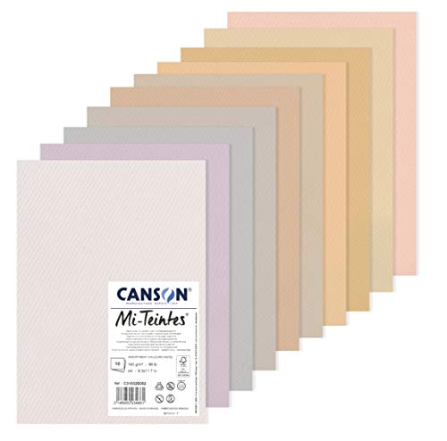 Canson Halbgefärbtes Papier (Wabenmuster), 10 Blatt A4, 160g/m², Pastellfarben C31032S052 von Canson