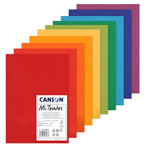 Canson HalbgefärbtesPapier, 10 Blatt, A4, 160 g/m² C31032S051 Lebendige Farben von Canson