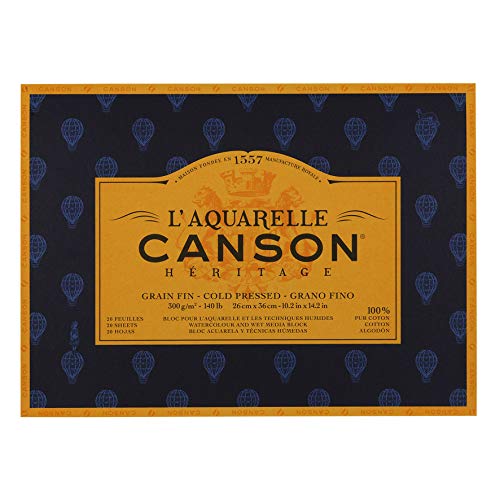 CANSON Héritage Aquarellpapier, 20 Blatt, feine Körnung, 26 x 36 cm, 300 g/m² von Canson