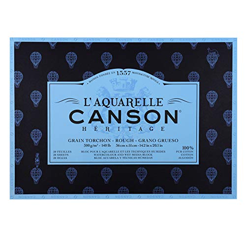 CANSON Aquarellmalerei Canson Erbe Block geklebt 4 Seiten 20 Blatt Körnung Geschirrtuch Torchon Körnung 36 x 51 cm von Canson