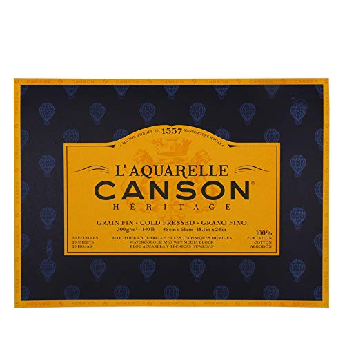 Canson L'Aquarelle Canson Héritage Block 4 Seiten geklebt 20 Blatt feine Körnung Feine Körnung 46 x 61 cm von Canson