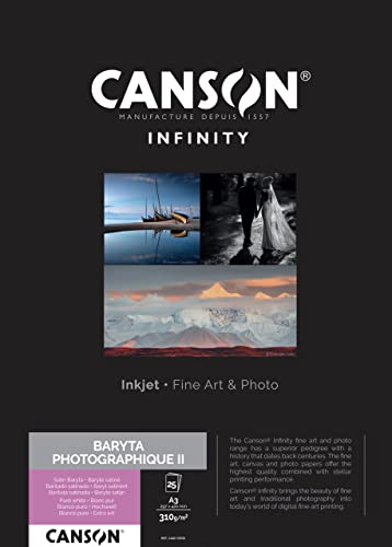 Canson INFINITY BARYTA PHOTOGRAPHIQUE II 310, C400110550, Digital Fine Art Papier, DIN A3 (29,7cm x 42,0cm), 25 Blatt, 310 g/m2 Weiß von Canson