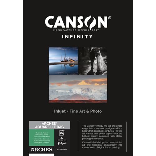 Canson Infinity Arches Aquarelle 100% fein 310 g Box A4 25H Naturweiß von Canson