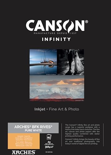 Canson Infinity BFK Rives Fotopapier, A3, strukturiert, reinweiß, 25 Blatt, 310 g von Canson