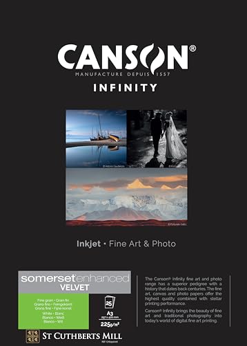 Canson Infinity Somerset Enhanced Velvet White, digitales Fotopapier, weiche Körnung, 225 g/m², DIN A3 29,7 x 42 cm, Kartonbox, Naturweiß, 25 Blatt Canson Infinity Somerset Enhanced Velvet White, digitales Fotopapier, weiche Körnung, 225 g/m², DIN A3 29,7 x 42 cm, Kartonbox, Naturweiß, 25 Blatt von Canson