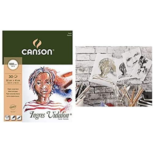 Canson Ingres Vidalon Block, geleimt, 33% Seidenpapier, 32 x 41, 30 Blatt, 100 g, Weiß von Canson