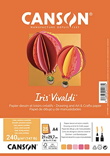 Canson Iris Vivaldia4 240 g/m² – verschiedene Farben, Gelb/Rosa/Rot von Canson
