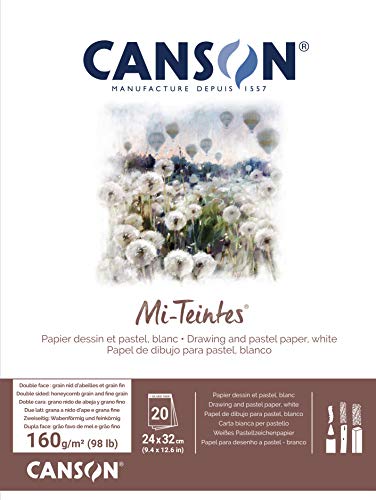 Canson Mi-Teintes, Farbiges Zeichenpapier, Zweiseitg: Bienenwaben-Struktur und feine Körnung, 160gsm, 98lb, An der kurzen Seite geleimter Block, 24x32cm, Weiß, 20 Blatt - C31027P001 Canson Mi-Teintes, Farbiges Zeichenpapier, Zweiseitg: Bienenwaben-Struktur und feine Körnung, 160gsm, 98lb, An der kurzen Seite geleimter Block, 24x32cm, Weiß, 20 Blatt - C31027P001 von Canson