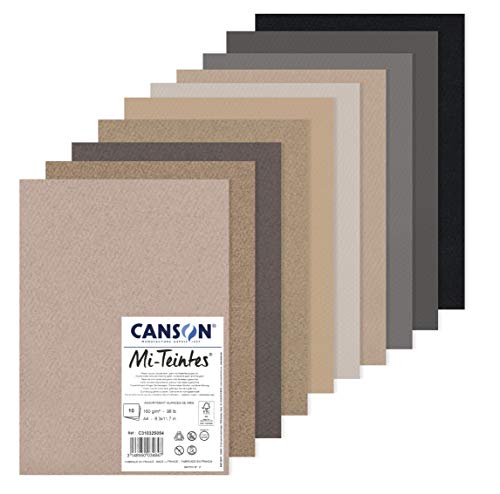 Canson Mi-Teintes, Farbiges Zeichenpapier, Zweiseitg: Bienenwaben-Struktur und feine Körnung, 160gsm, 98lb, Bogen, A4-21x29,7cm, Packung, 10 Grautöne, 10 Bögen - C31032S054, Graue Flossen Canson Mi-Teintes, Farbiges Zeichenpapier, Zweiseitg: Bienenwaben-Struktur und feine Körnung, 160gsm, 98lb, Bogen, A4-21x29,7cm, Packung, 10 Grautöne, 10 Bögen - C31032S054, Graue Flossen von Canson
