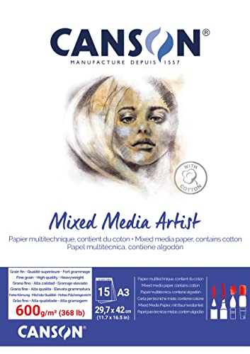 Canson Mix Media Artist Block, A3, 15 Blatt, 10% fein, 600 g Canson Mix Media Artist Block, A3, 15 Blatt, 10% fein, 600 g von Canson
