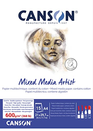Canson Mix Media Artist Block, A4, 15 Blatt, 10% fein, 600 g von Canson