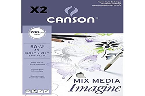 Canson Mix Media Imagine, 2 Stück, A5, 50 Blatt, feine Körnung, 200 g von OFITURIA