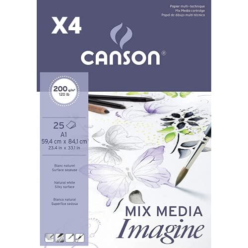 Canson Mix Media Imagine, A5, 50 Blatt, feine Körnung, 200 g, 4 - er pack von Canson