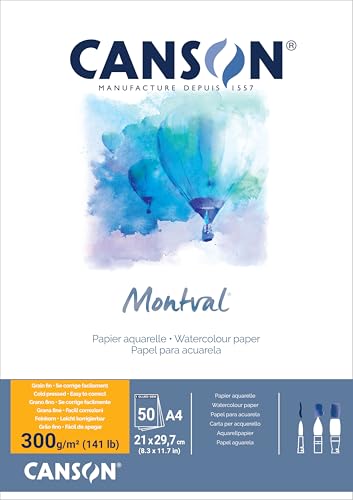 Canson Montval Aquarellpapier, feine Körnung, 300 g/m², auf der kurzen Seite, A4, 21 x 29,7 cm, Weiß, 50 Blatt Canson Montval Aquarellpapier, feine Körnung, 300 g/m², auf der kurzen Seite, A4, 21 x 29,7 cm, Weiß, 50 Blatt von Canson