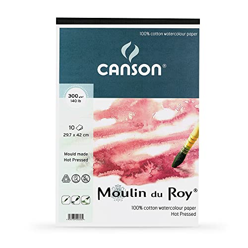 Canson - Moulin du Roy - 20603 - Aquarellpapier Pad - A3 - 10 Blatt - 300 gsm - HP - Baumwolle - Weiß von Canson