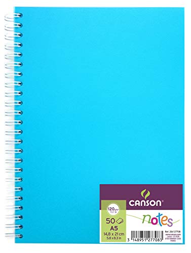 Canson Notizbuch mit 50 Blatt, A5, 120 g, Spiralbindung, Polypro-Einband, Blau Canson Notizbuch mit 50 Blatt, A5, 120 g, Spiralbindung, Polypro-Einband, Blau von Canson