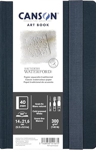 Canson Professional Book, Aquarellpapier, feine Körnung, 300 g/m², genähtes Notizbuch, Hardcover, 14 x 21,6 cm, Weiß, 20 Blatt von Canson