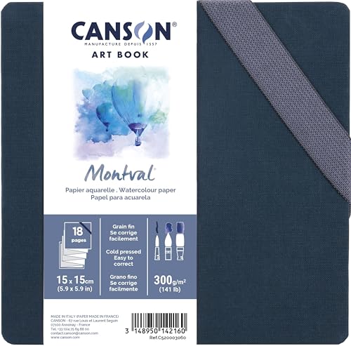 Canson Professional Book Aquarellpapier, feine Körnung, 300 g/m², Akkordeon-Notizbuch, fester Einband, 15 x 15 cm, Weiß, 18 Seiten von Canson