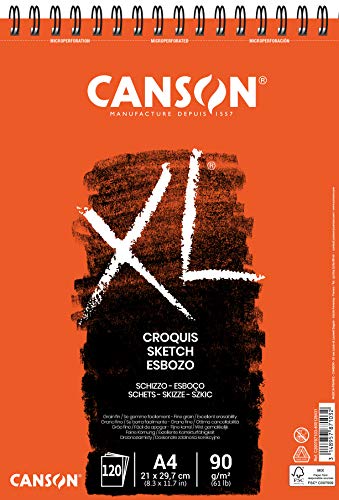 CANSON XL Skizzenpapier, feine Körnung, 90 g/m², an der kurzen Seite spiralgebundener Block, DIN A4 21 x 29,7 cm, Elfenbein, 120 Blatt CANSON XL Skizzenpapier, feine Körnung, 90 g/m², an der kurzen Seite spiralgebundener Block, DIN A4 21 x 29,7 cm, Elfenbein, 120 Blatt von Canson