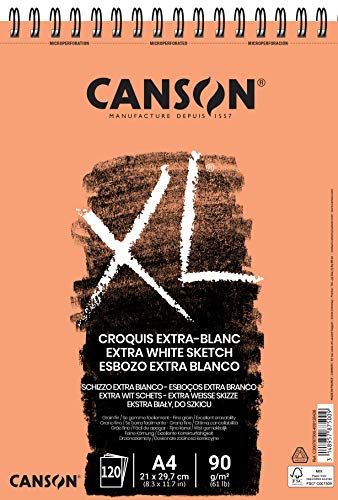 Canson XL® Extra-Blanc, extraweißer Skizzenblock, DIN A4, 120 Blatt, 90 g/m², 210 x 311 mm von Canson