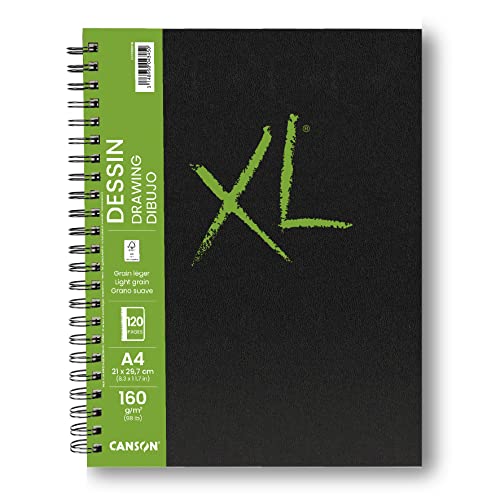 CANSON XL Zeichenpapier, 160 g/m², A4, helle Körnung, Spiralblock, lange Seite, 60 weiße Blätter, ideal für professionelle Künstler und Studenten von Canson