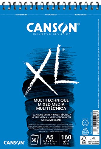 Canson XL Mix Media Texturalbum Spiralalbum Mikroperforiert A5 30 Blätter 160g, Weiß, C31078A035 von Canson