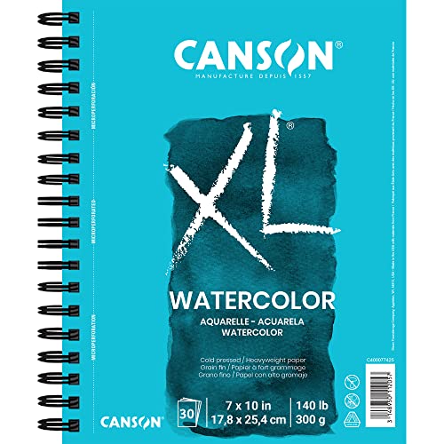 Canson XL Series Aquarellblock mit Textur, Verwendung mit Farbstift, Tinte, Pastellfarben und Acryl, seitliche Drahtbindung, 63,5 kg, 17,8 x 25,4 cm, 30 Blatt von Canson