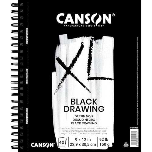 Canson XL Series Black Drawing Paper for Pencil, Acrylic Marker, Opaque Inks, Gouache and Pastels, Side Wire, 92 Pound, 9 x 12 Inch, Black, 40 Sheets von Canson