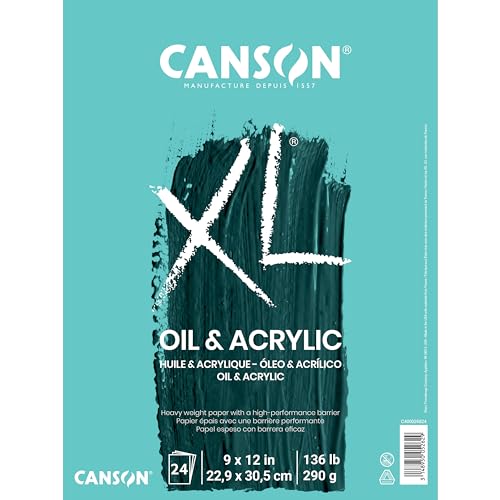 Canson XL Series Öl- und Acryl-Papierblock, auslaufsicher, Leinwandähnliche Textur, umklappbar, 61,7 kg, 22,9 x 30,5 cm, weiß, 24 Blatt von Canson
