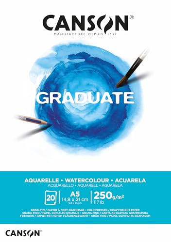 Graduate Aquarellpapier Block, DIN A5, 20 Blatt, 250 g/m² von Canson