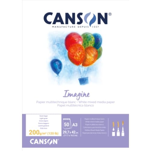 Imagine A3 Block mit 50 Blatt, 200 g/m², leichte Körnung, reinweiß von Canson