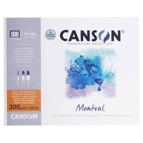 CANSON Montval, Aquarellpapier, fein, 300 g/m², rundum geleimter Block, 19 x 24 cm, Weiß, 12 Blatt CANSON Montval, Aquarellpapier, fein, 300 g/m², rundum geleimter Block, 19 x 24 cm, Weiß, 12 Blatt von Canson