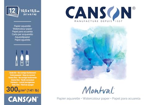 CANSON Montval, Aquarellpapier, fein, 300 g/m², rundum geleimter Block, 24 x 32 cm, Weiß, 12 Blatt CANSON Montval, Aquarellpapier, fein, 300 g/m², rundum geleimter Block, 24 x 32 cm, Weiß, 12 Blatt von Canson