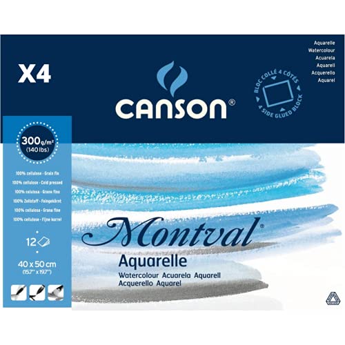 Pack 4 – 4-seitig verleimter Block, 40 x 50 cm, 12 Blatt, Canson Montval, feine Körnung 300 g von Canson