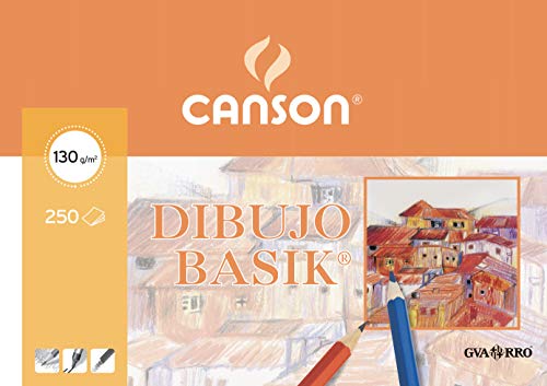 Canson Zeichenpapier Basik, weißes Zeichenpapier, feine Körnung, 130 g/m², Blatt, 32,5 x 46 cm, naturweiß, 250 Blatt - beschichtet von Canson