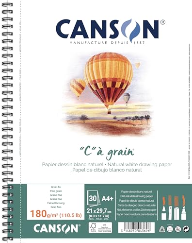 Spiralalbum 30 Blatt C mit Körnung A4, 180 g/m², feine Körnung, naturweiß von Canson
