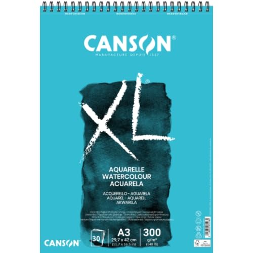 Spiralblock 30 Blatt XL® Aquarelle A3 300g/m2, feine Körnung weiß - 5 Stück von Canson
