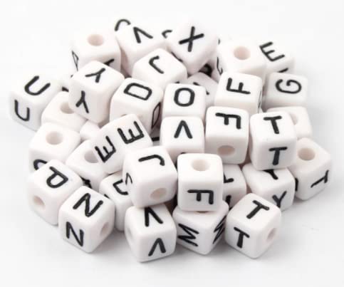 Acryl Buchstaben 10x10mm - exakt abgezählt, von jedem Buchstaben 2 Stück, Buchstabenwürfel Perlen Spacer Zwischenperlen Würfel für DIY-Schmuck, Buchstabe Schnullerketten zum auffädeln (52 Stück) von CansyY