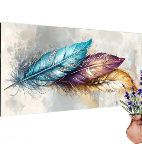 Diamond Painting Feder, Abstrakt Diamond Painting Erwachsene Groß 60x30 cm DIY 5D Diamant Kunst Kinder Anfänger Set, Diamant Stickerei Bastelset Erwachsene Frauen für Zimmer Deko, Geschenke k-858 von Canuhkun