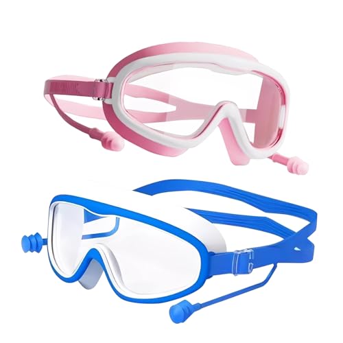 Canvas Trend Kinder-Schwimmbrille, High-Definition-Brille mit großem Rahmen, mit ergonomischem 3D-Rahmen, geeignet für Anfänger, Schwimmer und Profisportler (blau und weiß) von Canvas Trend