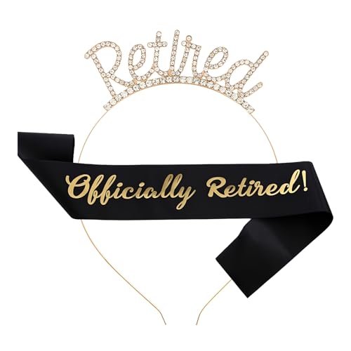 Schärpe und Diadem für den Ruhestand, elegante schwarze Ruhestandsschärpe für Damen und Herren, Party-Dekorationen, für Damen, klassisches Strass-Stirnband und Schärpen, Party-Dekorationen von Canvas Trend