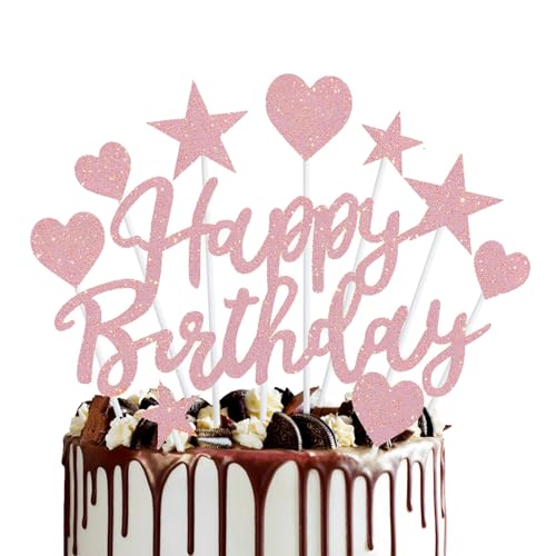 Tortenaufsätze, "Happy Birthday", glitzerndes Herz, Sterne, geeignet für Geburtstagsparty, Kuchendekoration, 11-teiliges Set (Roségold) von Canvas Trend