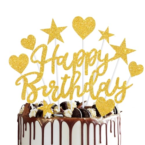 Tortenaufsätze, "Happy Birthday", glitzerndes Herz, Sterne, geeignet für Geburtstagsparty, Kuchendekoration, goldfarben, 11-teiliges Set Tortenaufsätze, "Happy Birthday", glitzerndes Herz, Sterne, geeignet für Geburtstagsparty, Kuchendekoration, goldfarben, 11-teiliges Set von Canvas Trend